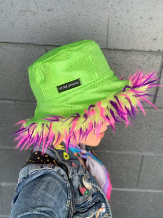 Mystery Machine & Lime Green Furry Bucket Hat