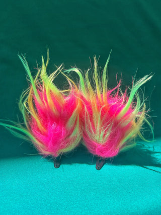 Neon Watermelon & Lime Green Shattered Glass Furry Clip-On Ears