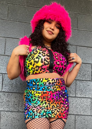 Lisa Frank Rainbow Gold Leopard Racerback Zipper Crop Tank Top | Festival Rave Top