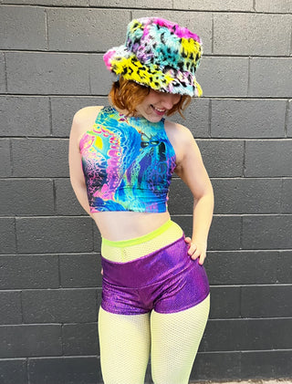 BOOTY SHORTS Holographic Purple Snake Wide Waistband