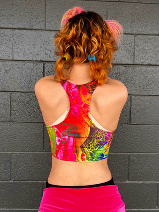 Rainbow Drippy Paint Racerback Zipper Crop Tank Top | Festival Rave Top